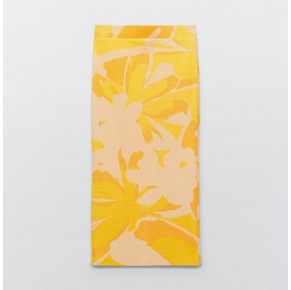 ZARA yellow orange high waisted jacquard Knit Stretch midi skirt. Size Small - Picture 5 of 13